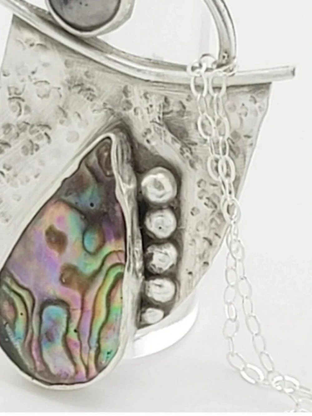ABALON ABSTRACT AMETHYST PENDANT HANDMADE IN STERLING SILVER METAL W/ SS CHAIN